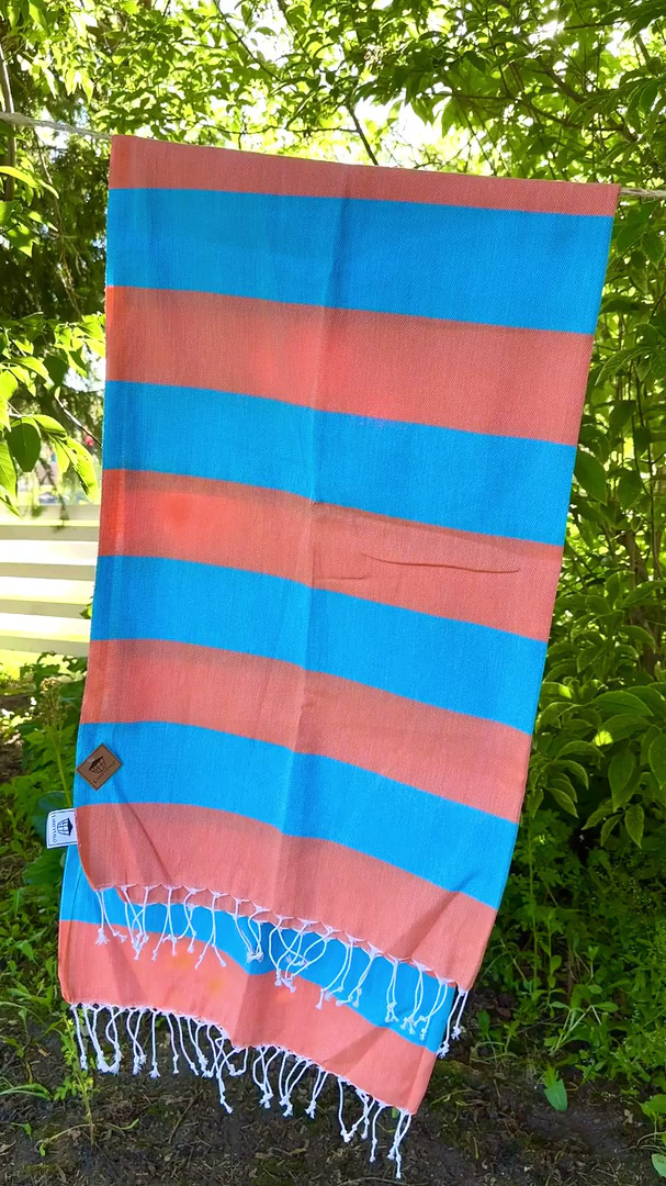 JOY 260g, oranssi/turkoosi, 100x180cm , Hamam pyyhe (ripustuslenkki)