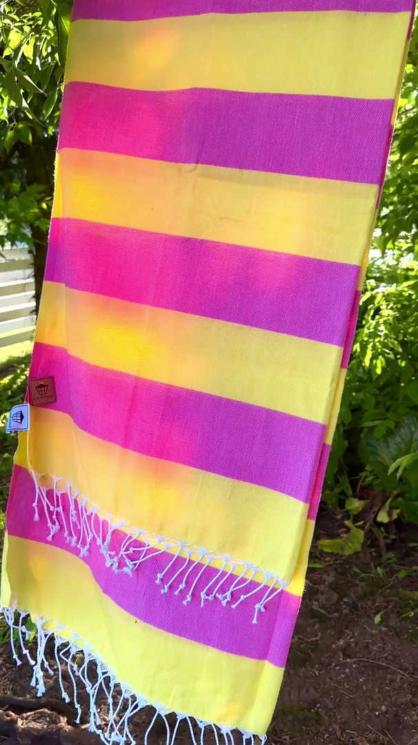 JOY 260g, keltainen/pinkki, 100x180cm , Hamam pyyhe (ripustuslenkki)